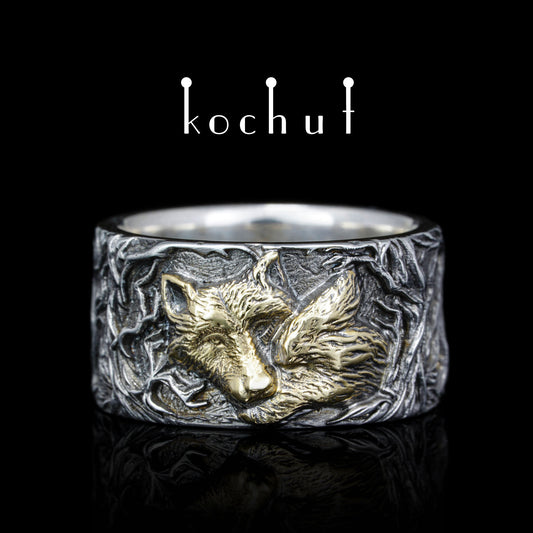 Wolf-Zartheit — Ring aus Silber und Gelbgold, überzogen mit schwarzem Rhodium
