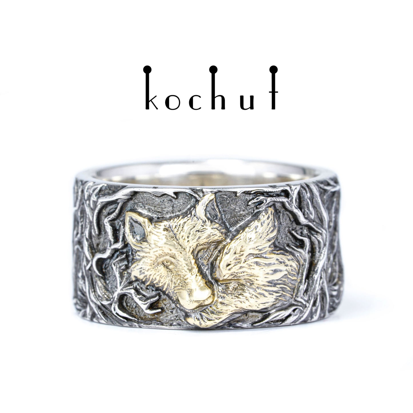Wolf-Zartheit — Ring aus Silber und Gelbgold, überzogen mit schwarzem Rhodium