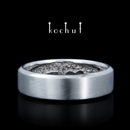 Lebensbaum: Stiele — mattes Ehering aus Weißgold, beschichtet mit weißem Rhodium