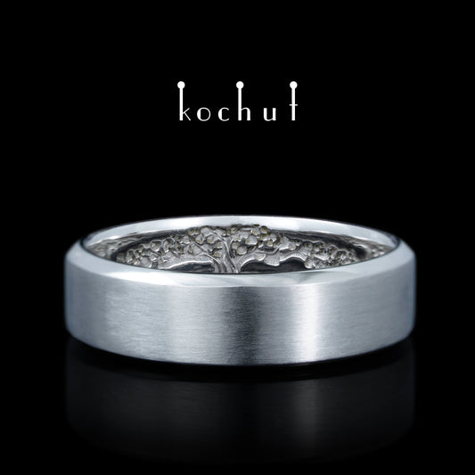 Lebensbaum: Stiele — mattes Ehering aus Weißgold, beschichtet mit weißem Rhodium