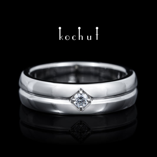Achse der Liebe — Verlobungsring aus Weißgold mit Diamant, überzogen mit weißem Rhodium