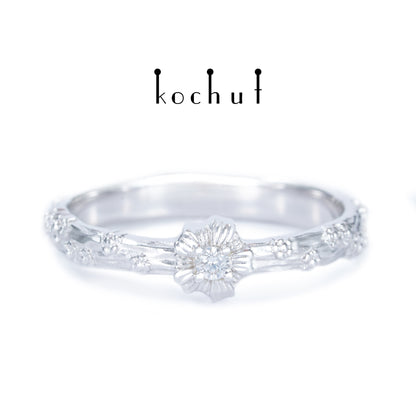 Vergissmeinnicht — Ring aus Weißgold mit Diamant, beschichtet mit weißem Rhodium