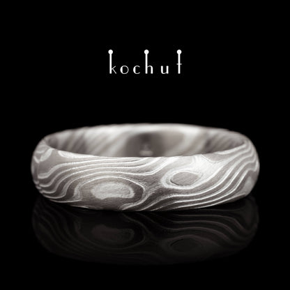 Sophora — Mokume-Ehering aus Palladium-Gold und graviertem Silber