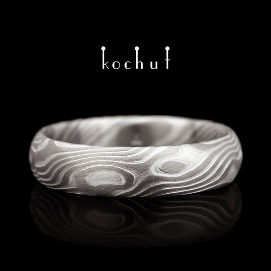 Sophora — Mokume-Ehering aus Palladium-Gold und graviertem Silber