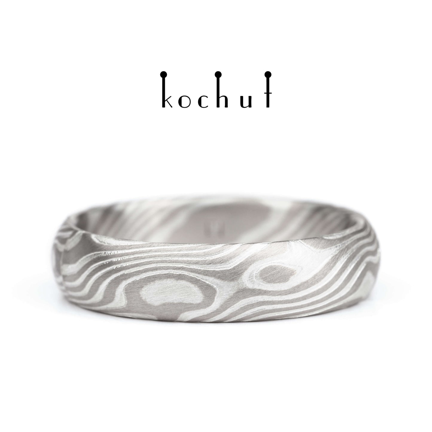 Sophora — Mokume-Ehering aus Palladium-Gold und graviertem Silber