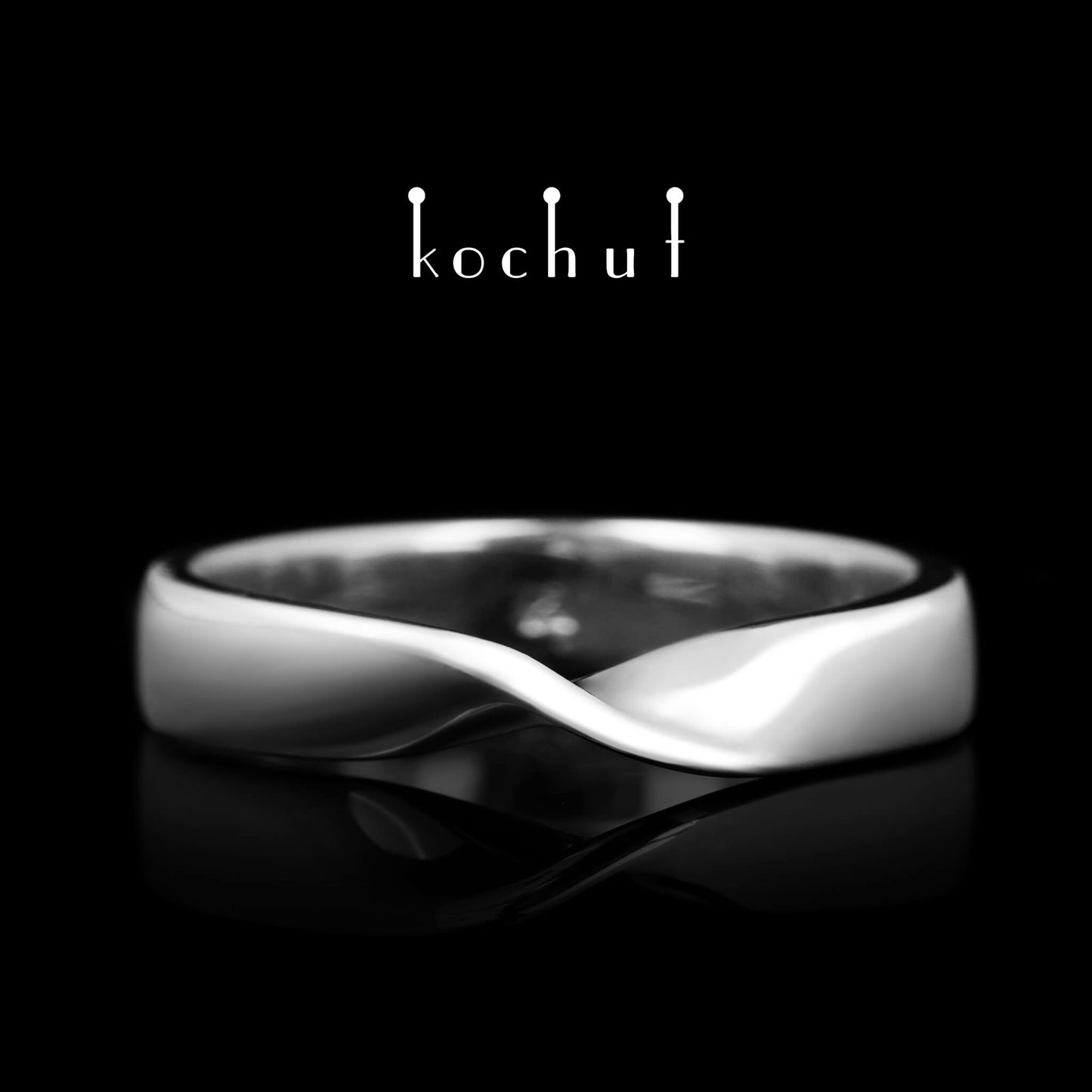 Mobius-Band — Weißgold-Ehering mit weißem Rhodium überzogen