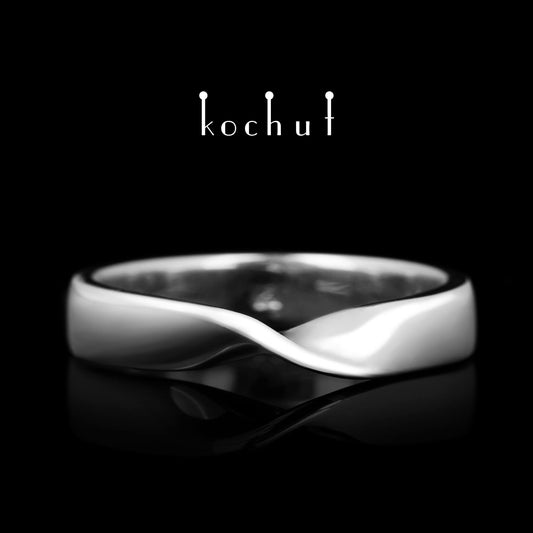 Mobius-Band — Weißgold-Ehering mit weißem Rhodium überzogen
