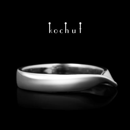 Mobius-Band — Weißgold-Ehering mit weißem Rhodium überzogen