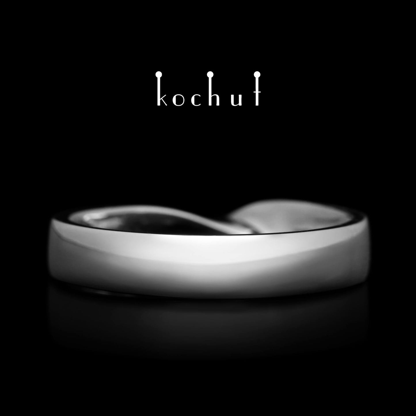 Mobius-Band — Weißgold-Ehering mit weißem Rhodium überzogen