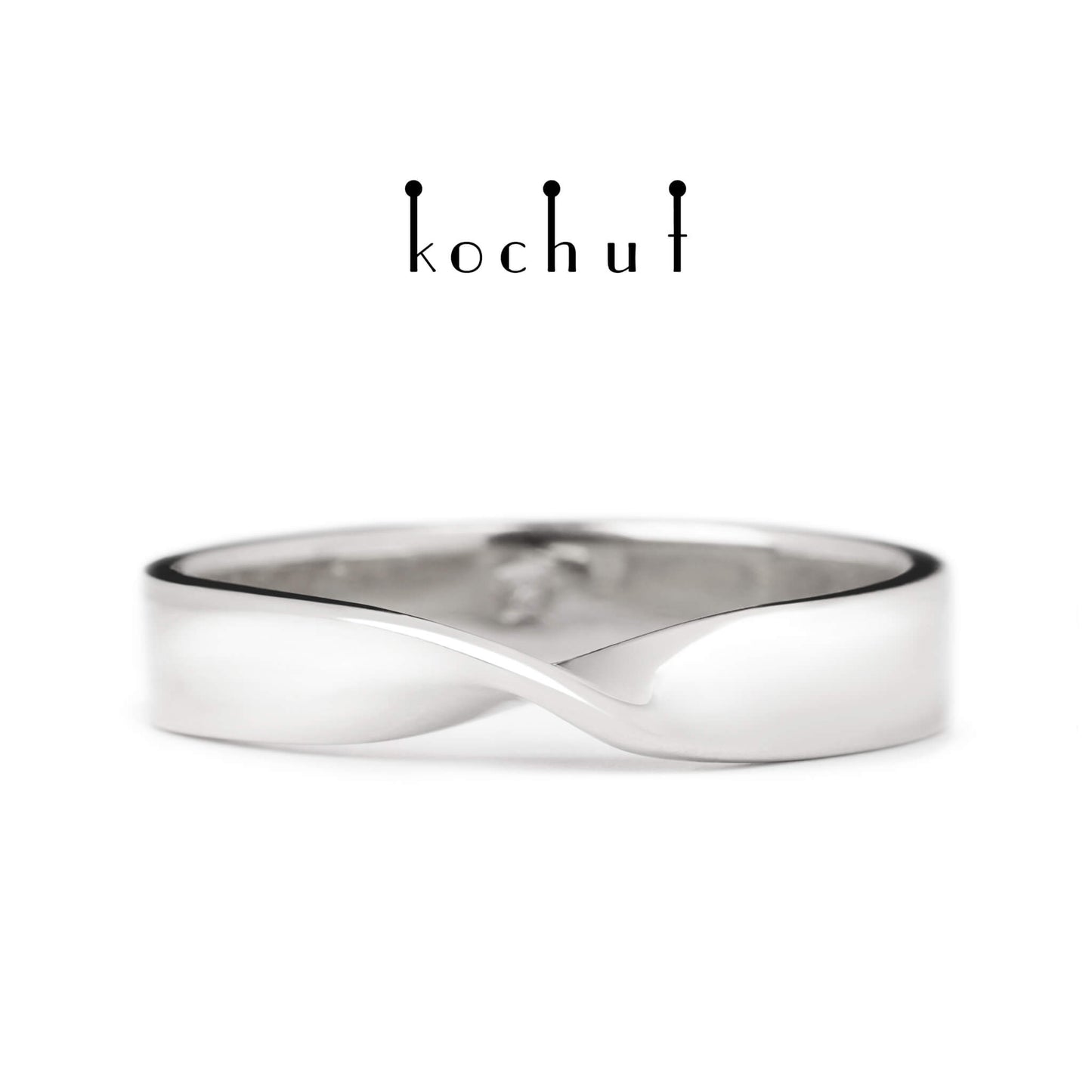Mobius-Band — Weißgold-Ehering mit weißem Rhodium überzogen