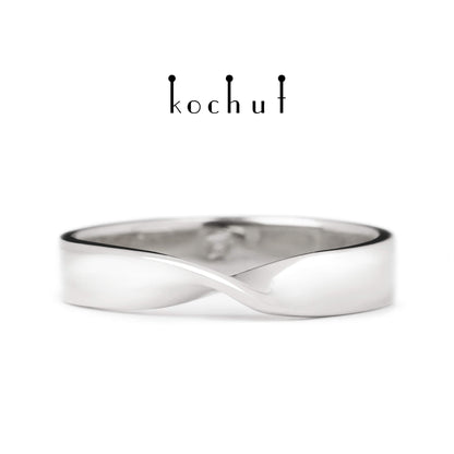 Mobius-Band — Weißgold-Ehering mit weißem Rhodium überzogen
