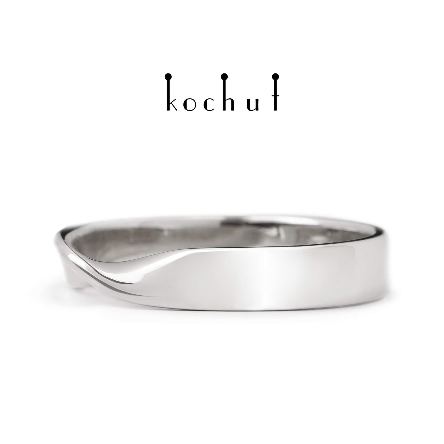 Mobius-Band — Weißgold-Ehering mit weißem Rhodium überzogen