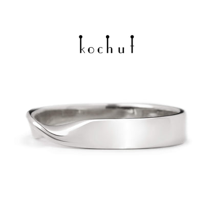 Mobius-Band — Weißgold-Ehering mit weißem Rhodium überzogen