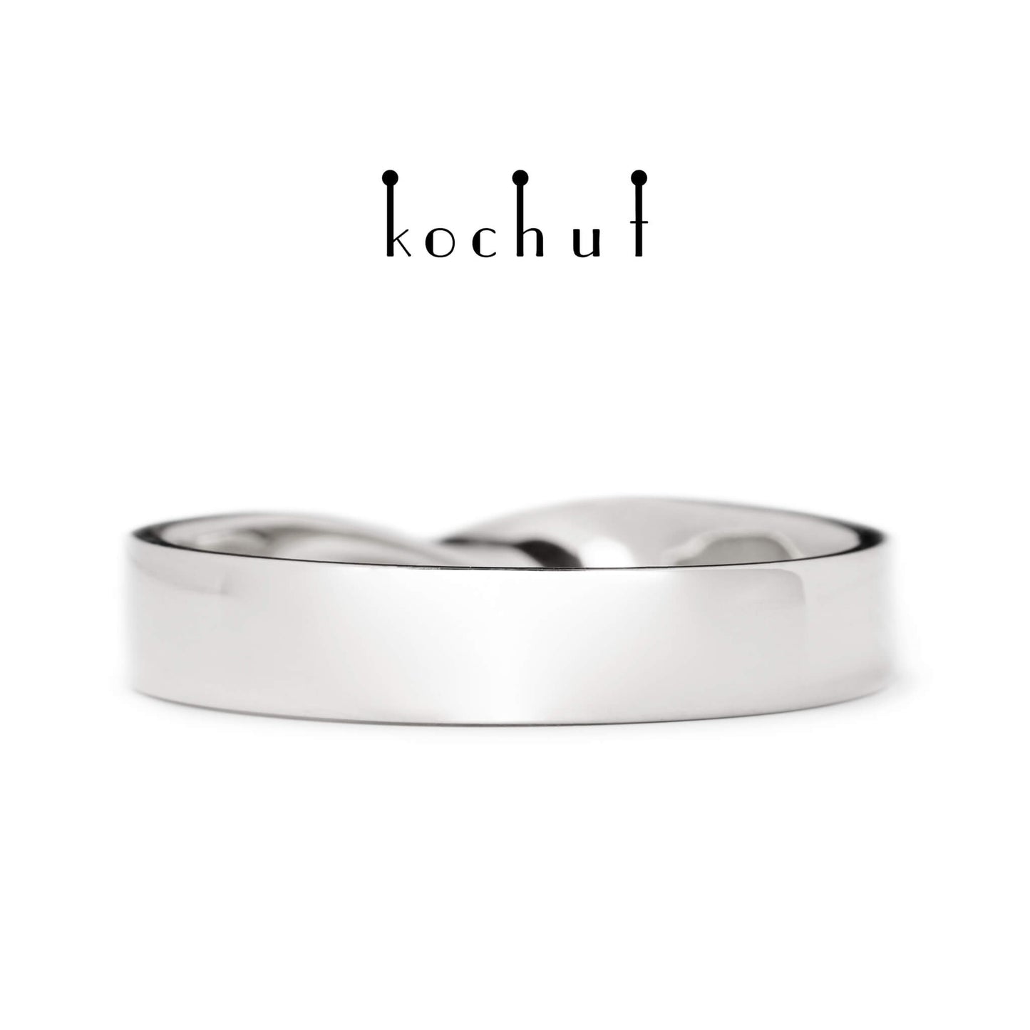 Mobius-Band — Weißgold-Ehering mit weißem Rhodium überzogen
