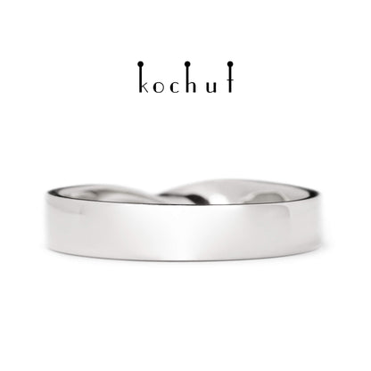Mobius-Band — Weißgold-Ehering mit weißem Rhodium überzogen
