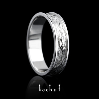 Höhepunkte der Liebe: Sonne und Mond — Ehering aus Weißgold, überzogen mit weißem Rhodium