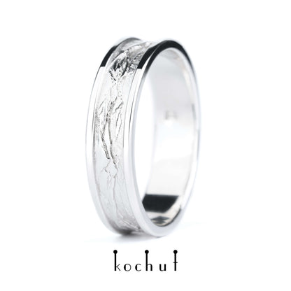 Höhepunkte der Liebe: Sonne und Mond — Ehering aus Weißgold, überzogen mit weißem Rhodium
