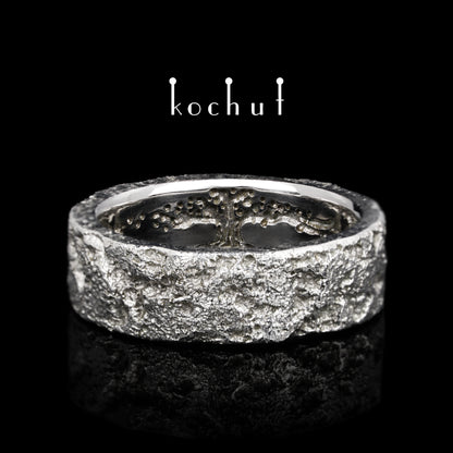 Seele und Körper mit dem Baum des Lebens — Silberring mit Weißgoldbeschichtung, überzogen mit WeißrhODIUM