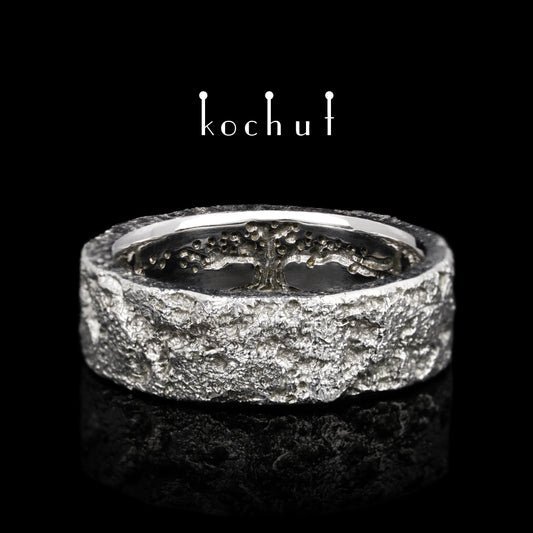 Seele und Körper mit dem Baum des Lebens — Silberring mit Weißgoldbeschichtung, überzogen mit WeißrhODIUM