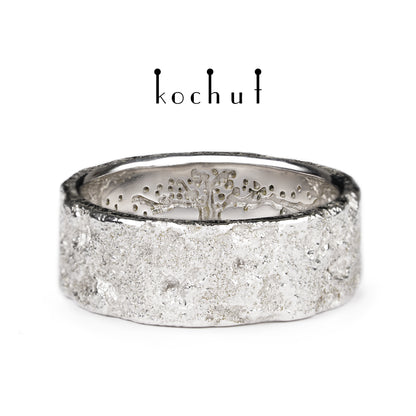 Seele und Körper mit dem Baum des Lebens — Silberring mit Weißgoldbeschichtung, überzogen mit WeißrhODIUM