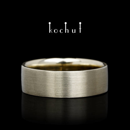 Lebensbaum: Halbe — Ehering aus Weißgold, überzogen mit schwarzem Rhodium