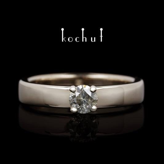 Classic — Verlobungsring aus Palladium 18K Gold mit einem grauen Diamanten