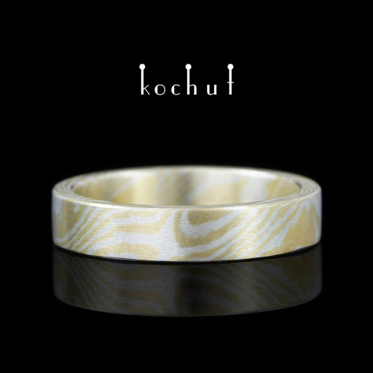 Kanso — Mokume-Ehering aus Silber und Gelbgold