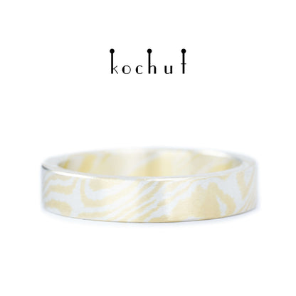 Kanso — Mokume-Ehering aus Silber und Gelbgold