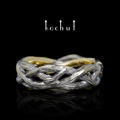 Mobius Forest Ribbon — Ehering aus Gelbgold, beschichtet mit schwarzem Rhodium