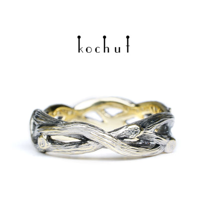 Mobius Forest Ribbon — Ehering aus Gelbgold, beschichtet mit schwarzem Rhodium