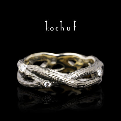 Mobius Forest Ribbon — Ehering aus Weißgold mit Diamanten, überzogen mit schwarzem Rhodium
