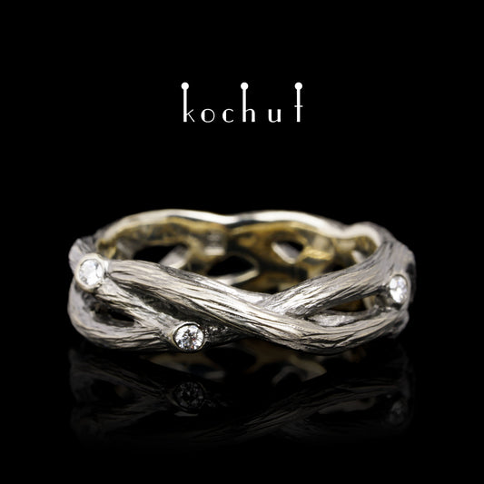 Mobius Forest Ribbon — Ehering aus Weißgold mit Diamanten, überzogen mit schwarzem Rhodium