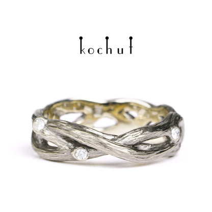 Mobius Forest Ribbon — Ehering aus Weißgold mit Diamanten, überzogen mit schwarzem Rhodium