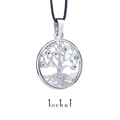 Baum des Lebens: Früchte — Anhänger aus Weißgold mit Edelsteinen, überzogen mit weißem Rhodium