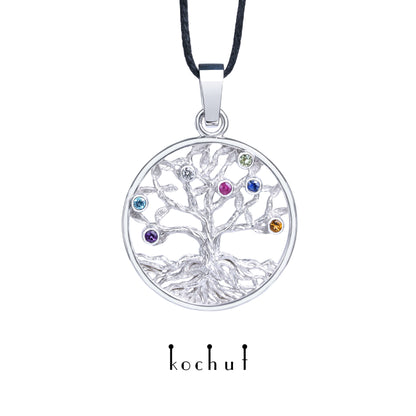 Baum des Lebens: Früchte — Anhänger aus Weißgold mit Edelsteinen, überzogen mit weißem Rhodium