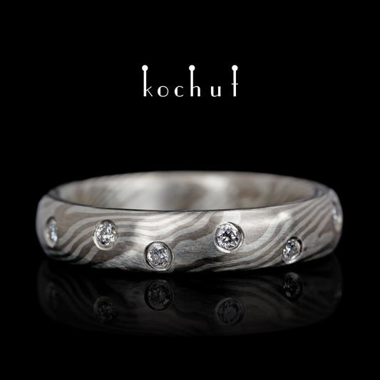 Renai — Mokume-Ehering aus Palladium-Gold und Silber mit Diamanten
