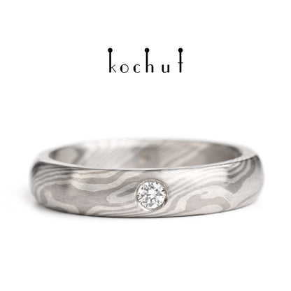 En — Ehering aus Palladium-Gold und Silber mit Diamant