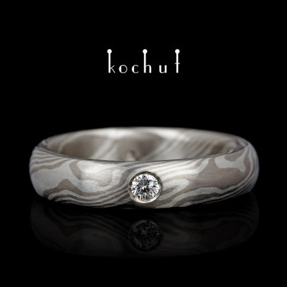 En — Ehering aus Palladium-Gold und Silber mit Diamant
