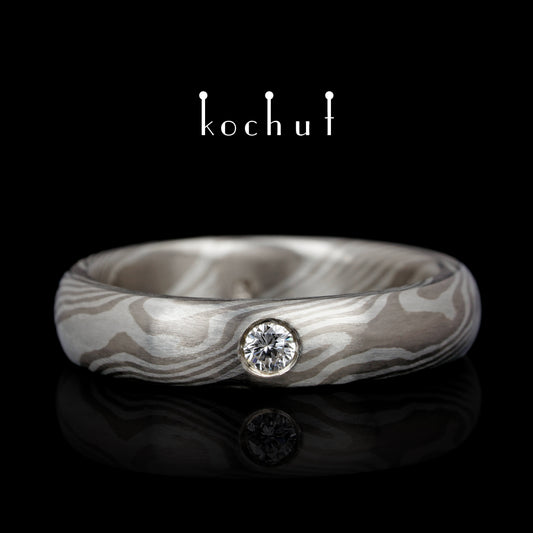 En — Ehering aus Palladium-Gold und Silber mit Diamant