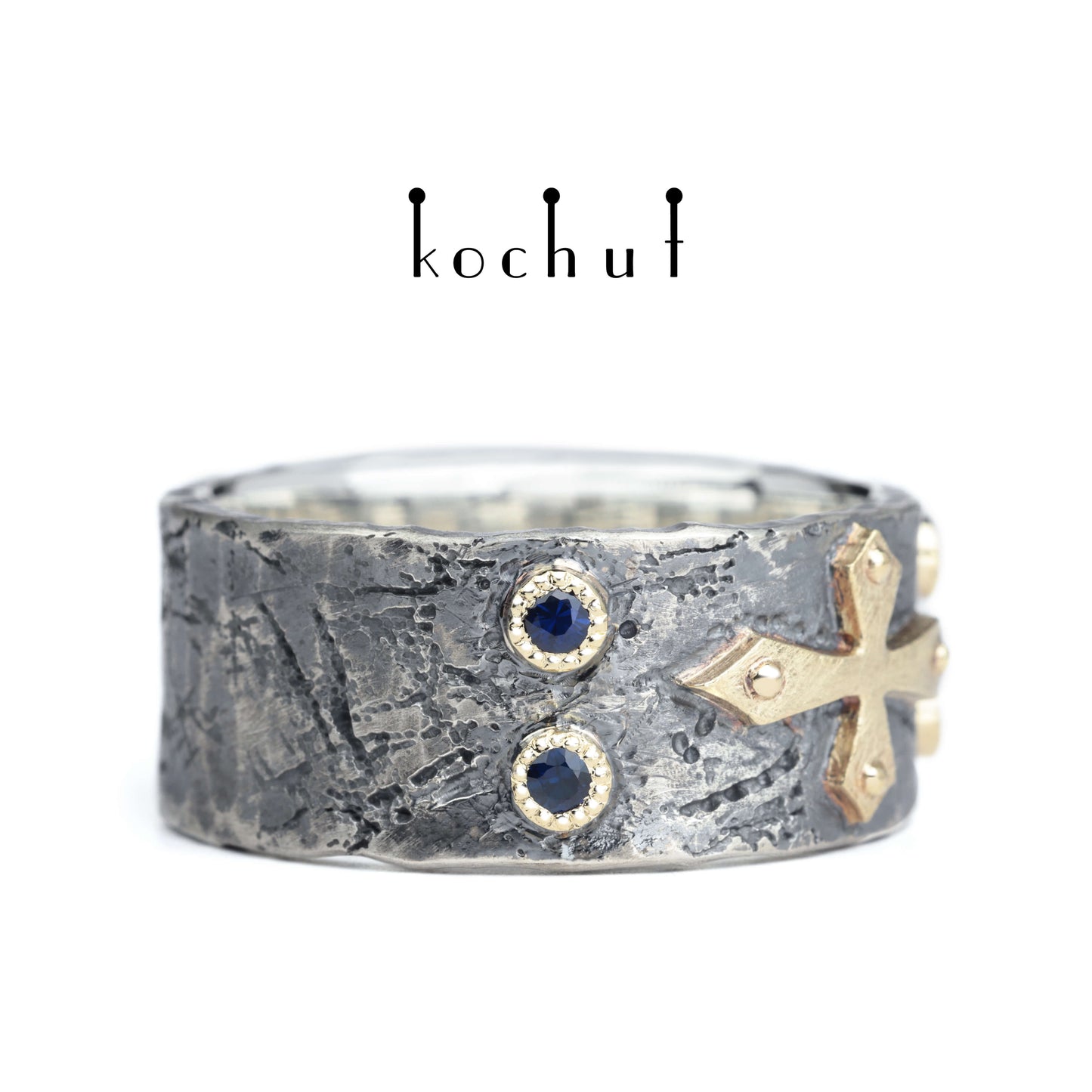 Fortune — Ring aus oxidiertem Silber und Gelbgold mit Saphiren