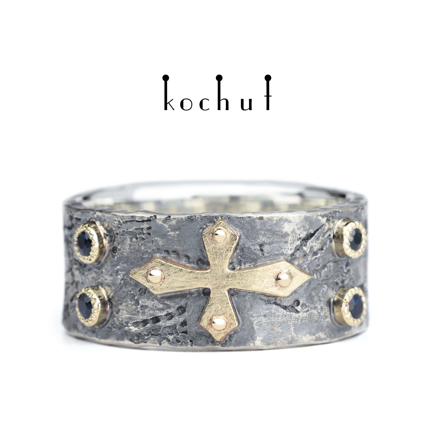 Fortune — Ring aus oxidiertem Silber und Gelbgold mit Saphiren