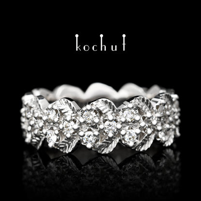 Tau — Ring aus Weißgold mit Diamanten, beschichtet mit weißem Rhodium