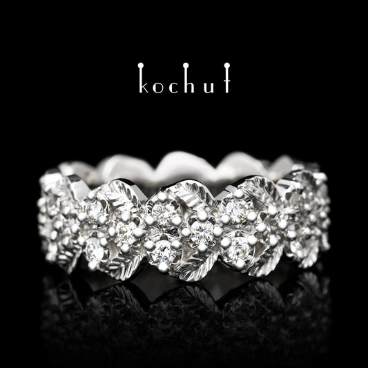 Tau — Ring aus Weißgold mit Diamanten, beschichtet mit weißem Rhodium