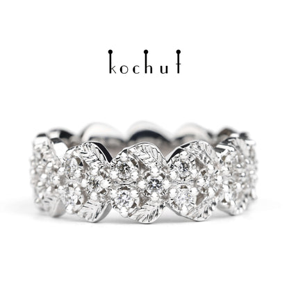 Tau — Ring aus Weißgold mit Diamanten, beschichtet mit weißem Rhodium