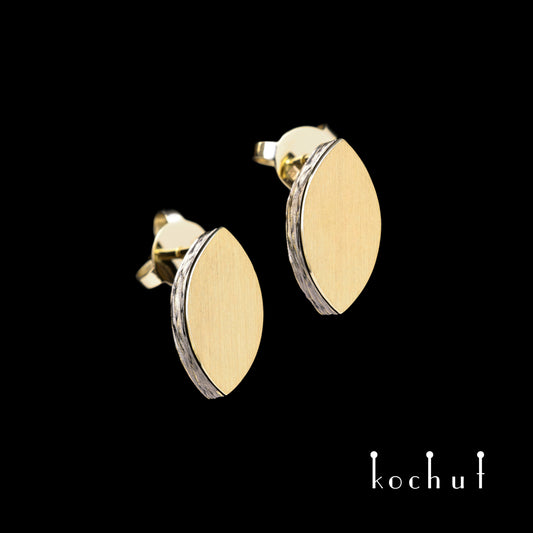Golden Leaf — Ohrringe aus Gelbgold, beschichtet mit schwarzem Rhodium