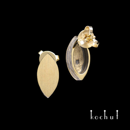 Golden Leaf — Ohrringe aus Gelbgold, beschichtet mit schwarzem Rhodium