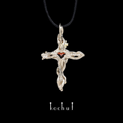 Herzgarten — Kreuz aus Weiß- und Gelbgold mit Granat und Diamanten
