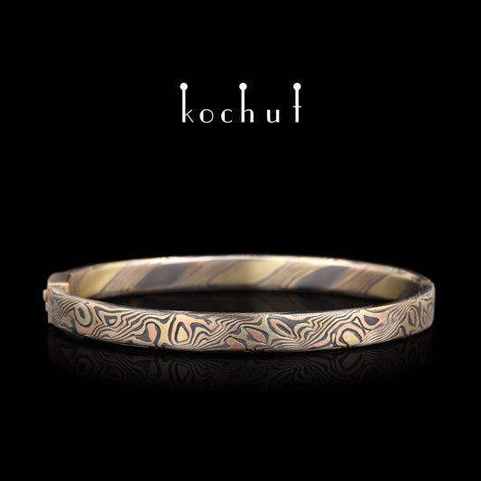 Enso — Mokume-Armband aus Rotgold, Gelbgold, graviertem und oxidiertem Silber