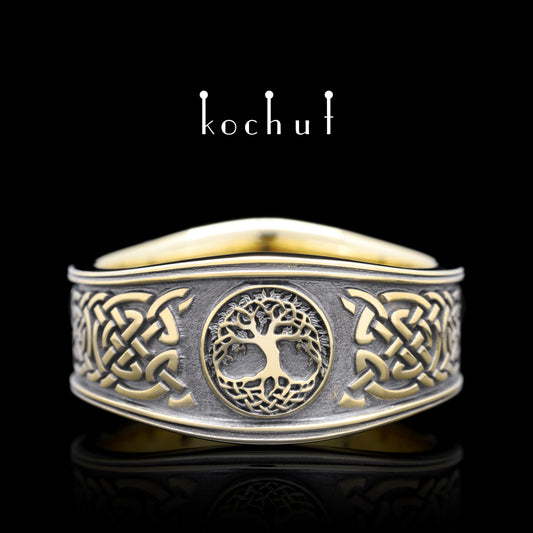 Keltisches Monogramm — Ring aus Gelbgold, beschichtet mit schwarzem Rhodium
