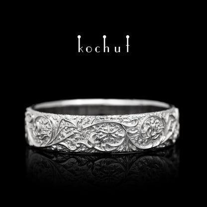 Harmonie der Natur — Ehering aus Weißgold, platiert mit weißem Rhodium